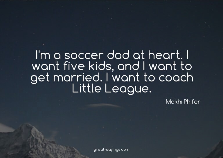 I'm a soccer dad at heart. I want five kids, and I want