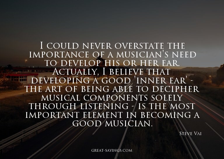 I could never overstate the importance of a musician's