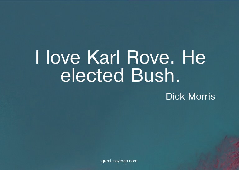 I love Karl Rove. He elected Bush.

