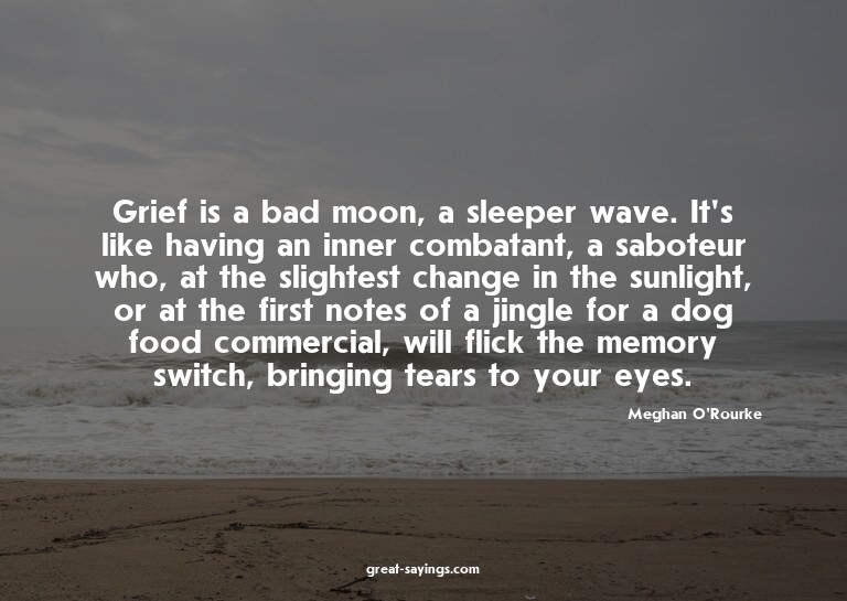 Grief is a bad moon, a sleeper wave. It's like having a