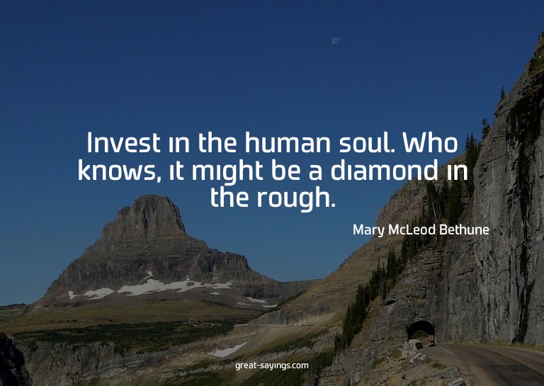 Invest in the human soul. Who knows, it might be a diam