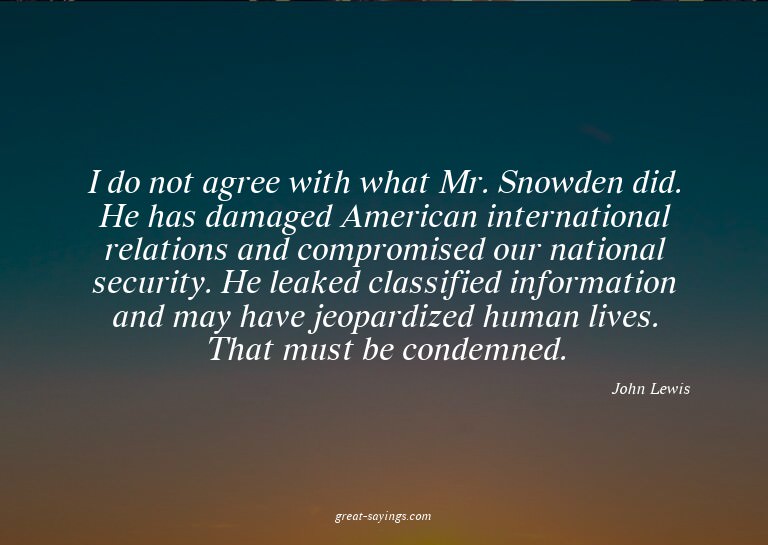 I do not agree with what Mr. Snowden did. He has damage
