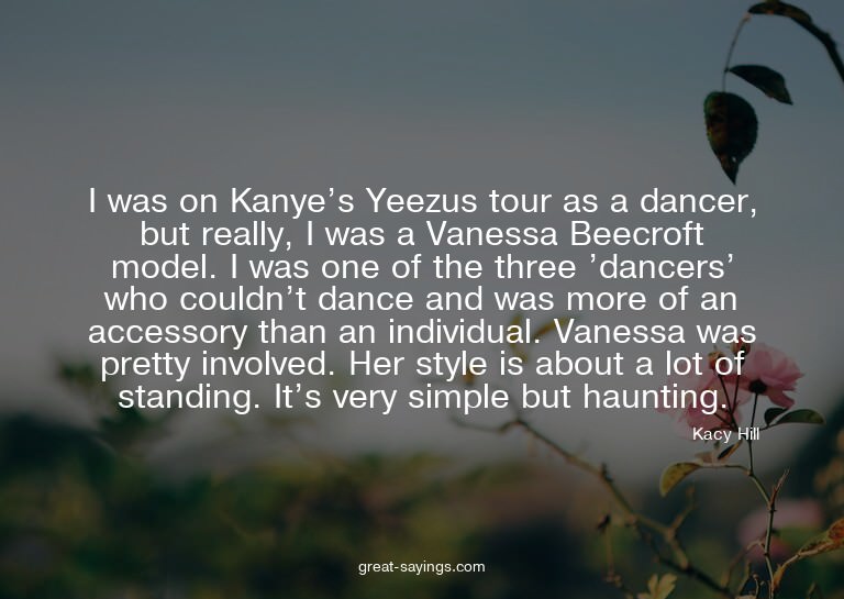 I was on Kanye's Yeezus tour as a dancer, but really, I