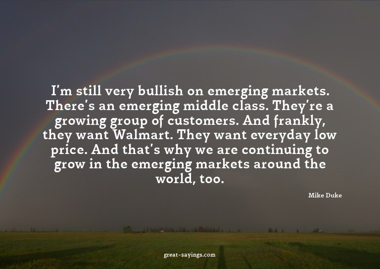 I'm still very bullish on emerging markets. There's an