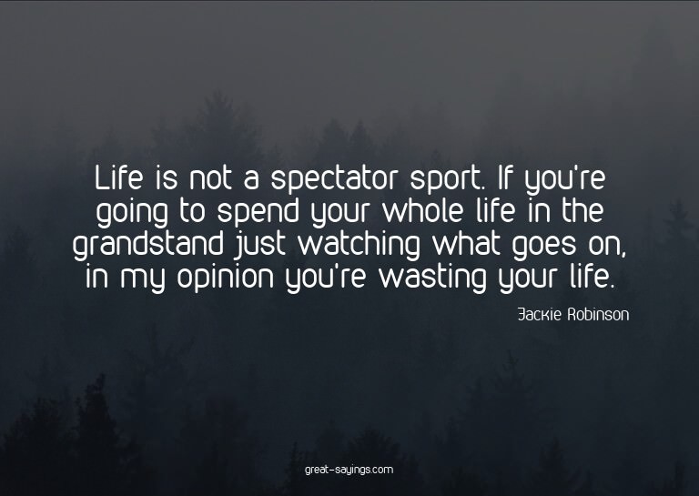 Life is not a spectator sport. If you're going to spend