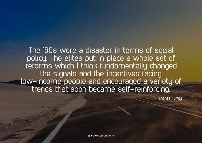 The '60s were a disaster in terms of social policy. The