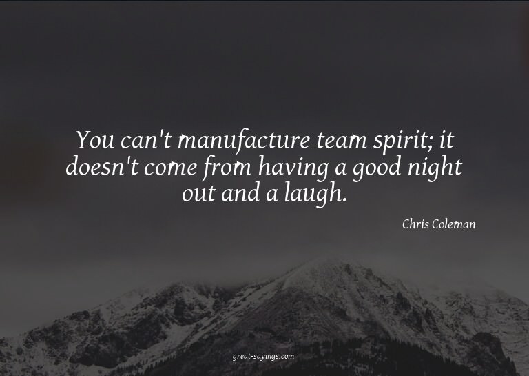 You can't manufacture team spirit; it doesn't come from