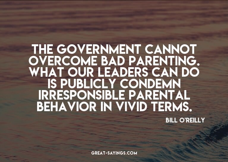 The government cannot overcome bad parenting. What our