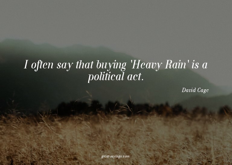 I often say that buying 'Heavy Rain' is a political act