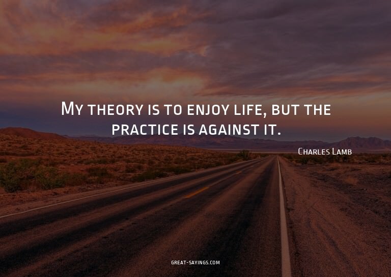 My theory is to enjoy life, but the practice is against