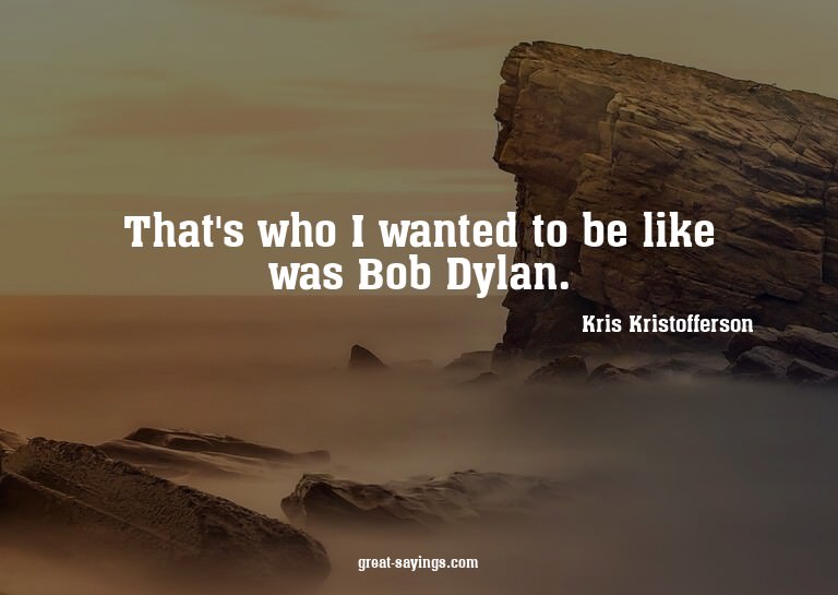 That's who I wanted to be like was Bob Dylan.

