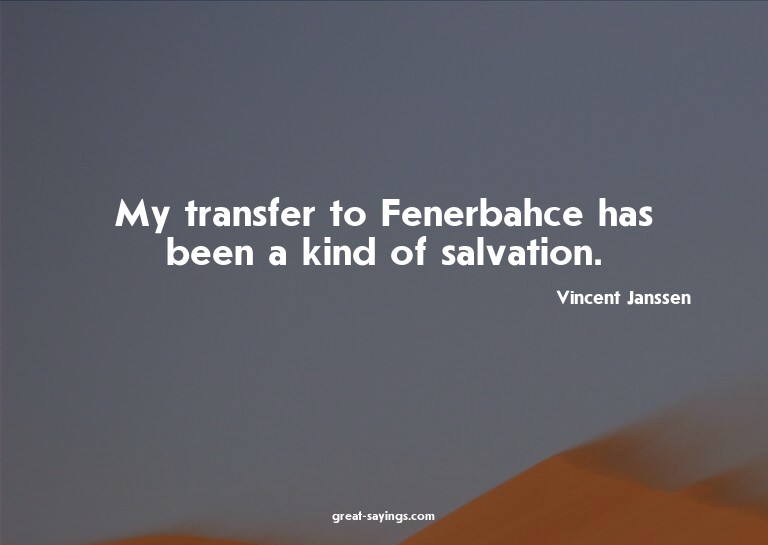 My transfer to Fenerbahce has been a kind of salvation.