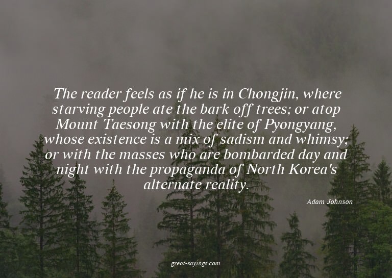 The reader feels as if he is in Chongjin, where starvin