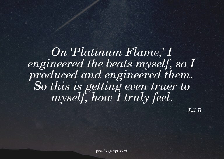 On 'Platinum Flame,' I engineered the beats myself, so