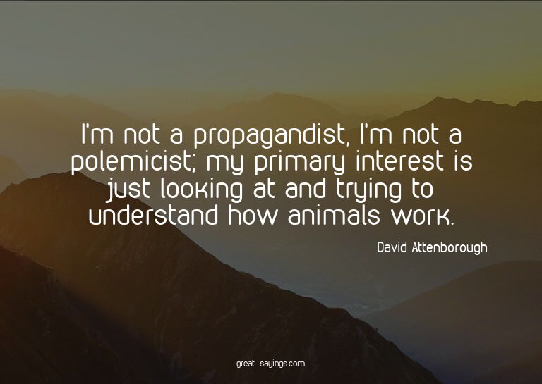 I'm not a propagandist, I'm not a polemicist; my primar