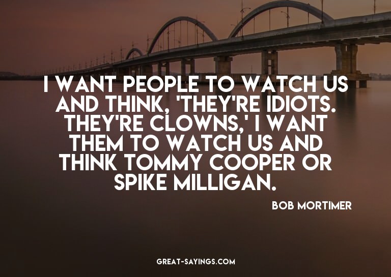 I want people to watch us and think, 'They're idiots. T