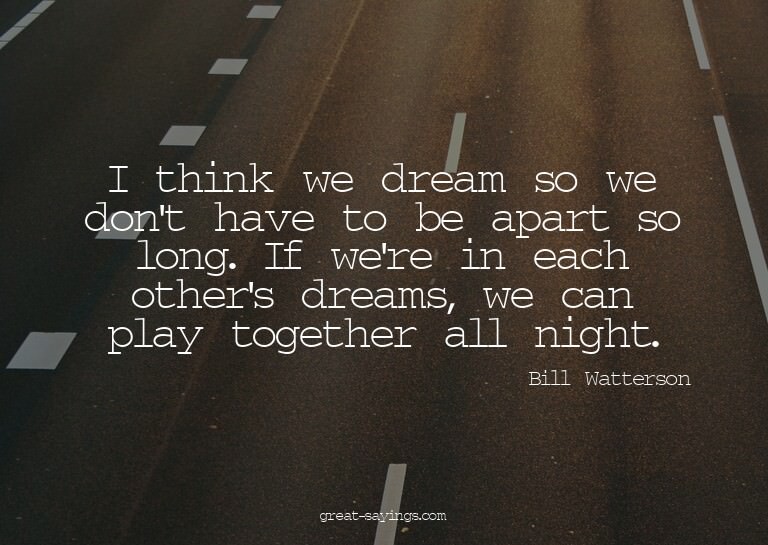 I think we dream so we don't have to be apart so long.