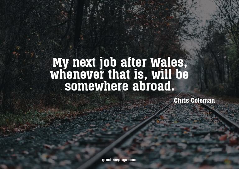 My next job after Wales, whenever that is, will be some
