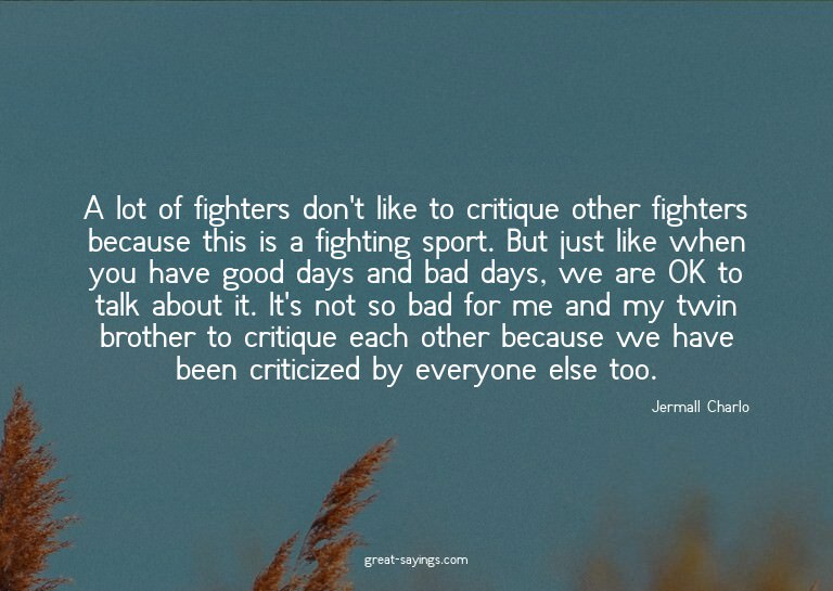 A lot of fighters don't like to critique other fighters