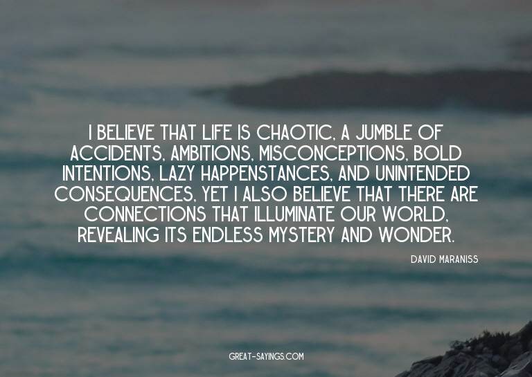 I believe that life is chaotic, a jumble of accidents,