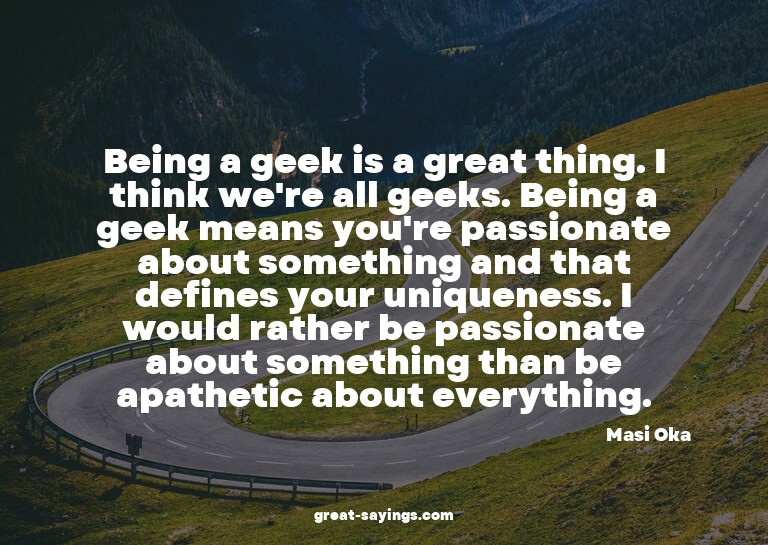 Being a geek is a great thing. I think we're all geeks.