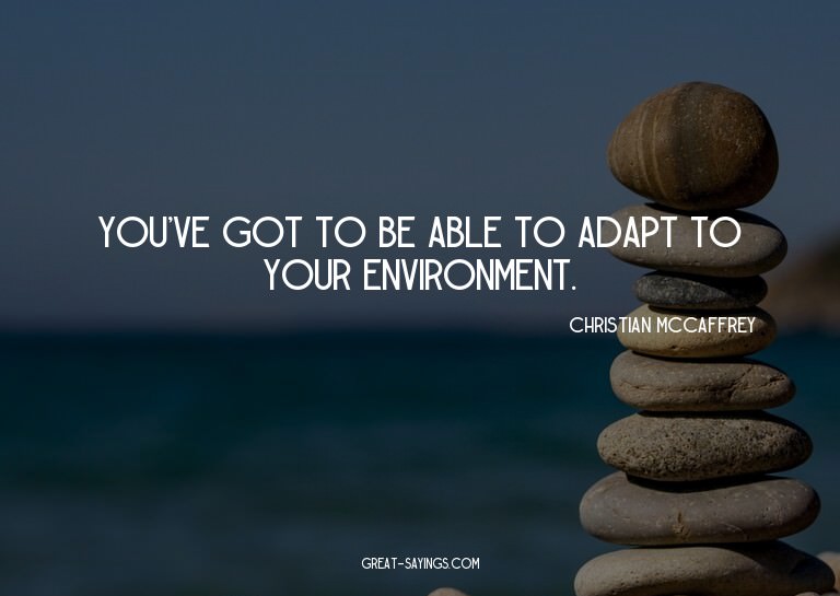 You've got to be able to adapt to your environment.

