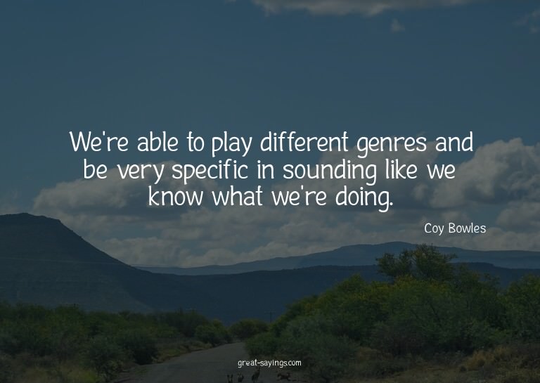 We're able to play different genres and be very specifi