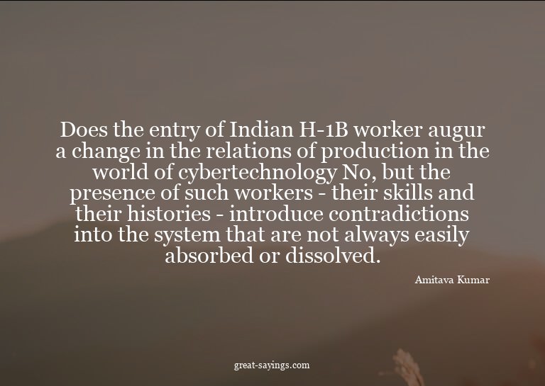 Does the entry of Indian H-1B worker augur a change in