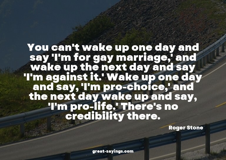 You can't wake up one day and say 'I'm for gay marriage