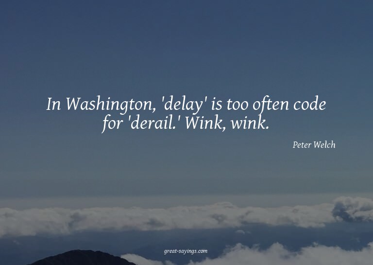 In Washington, 'delay' is too often code for 'derail.'