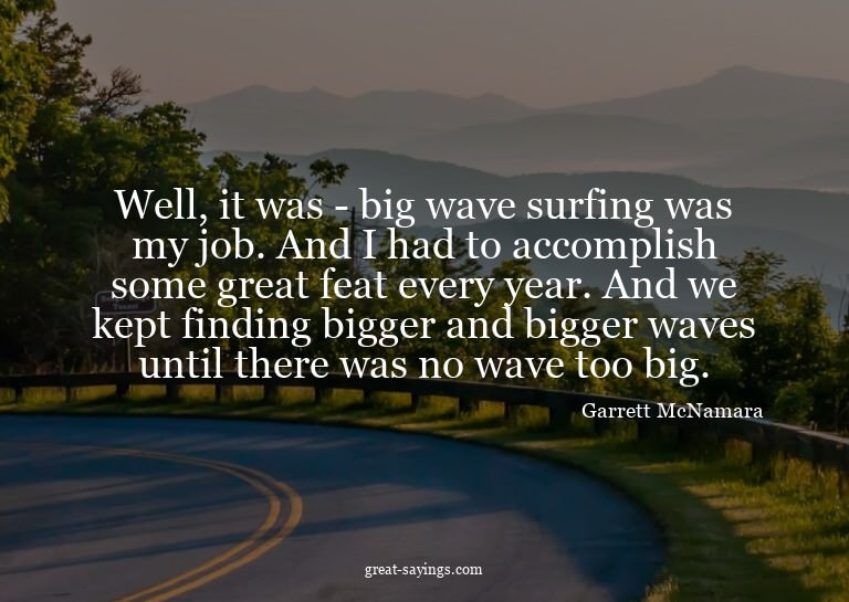 Well, it was - big wave surfing was my job. And I had t