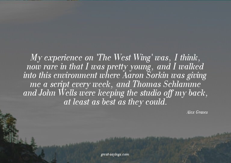 My experience on 'The West Wing' was, I think, now rare
