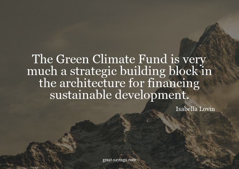 The Green Climate Fund is very much a strategic buildin