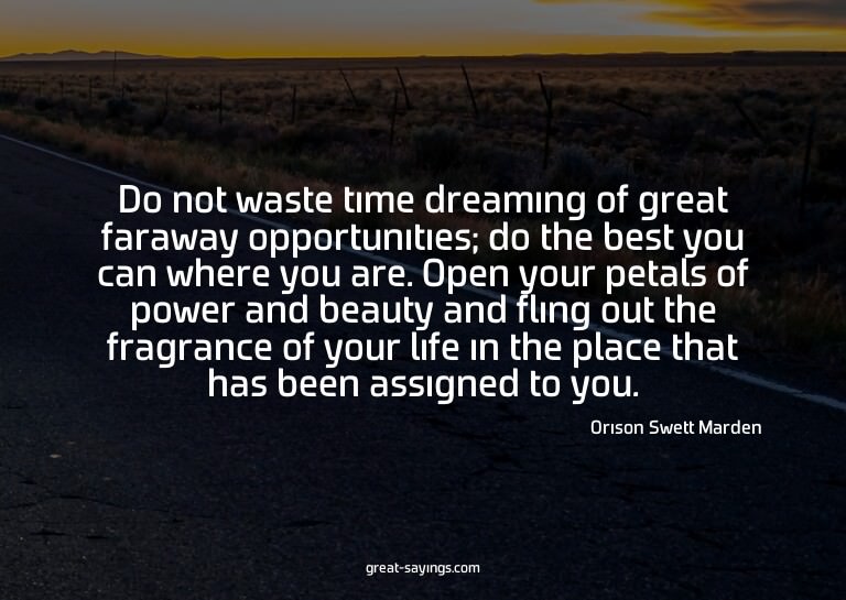 Do not waste time dreaming of great faraway opportuniti