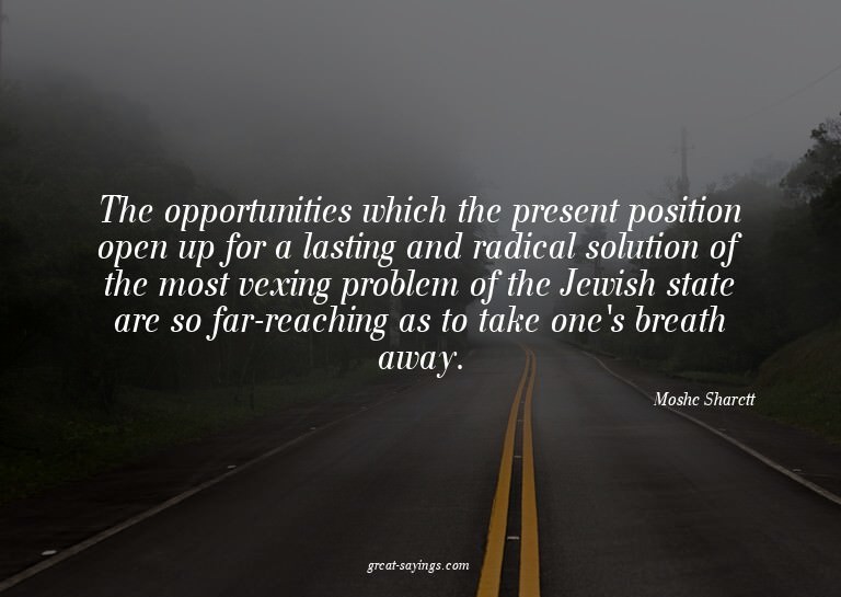 The opportunities which the present position open up fo
