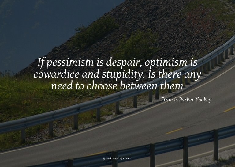 If pessimism is despair, optimism is cowardice and stup