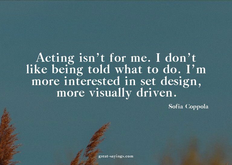 Acting isn't for me. I don't like being told what to do