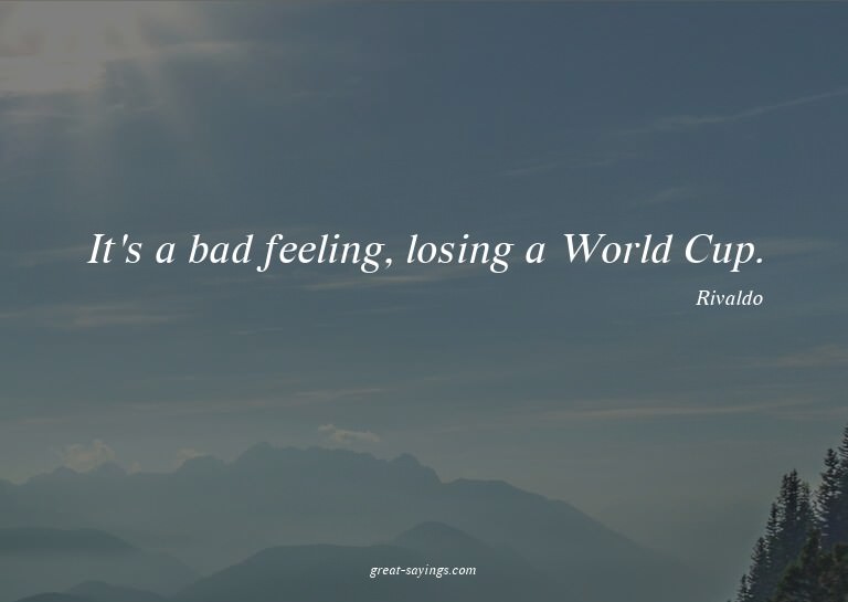 It's a bad feeling, losing a World Cup.


