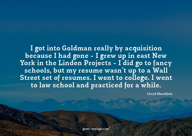 I got into Goldman really by acquisition because I had