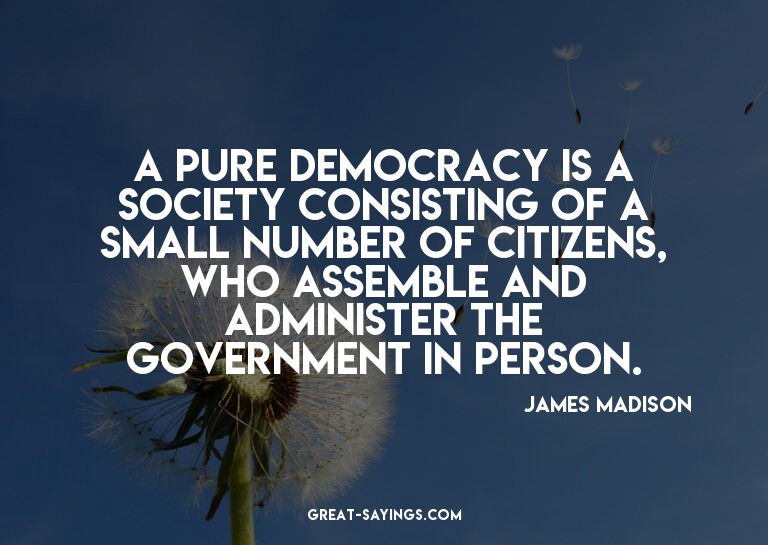 A pure democracy is a society consisting of a small num