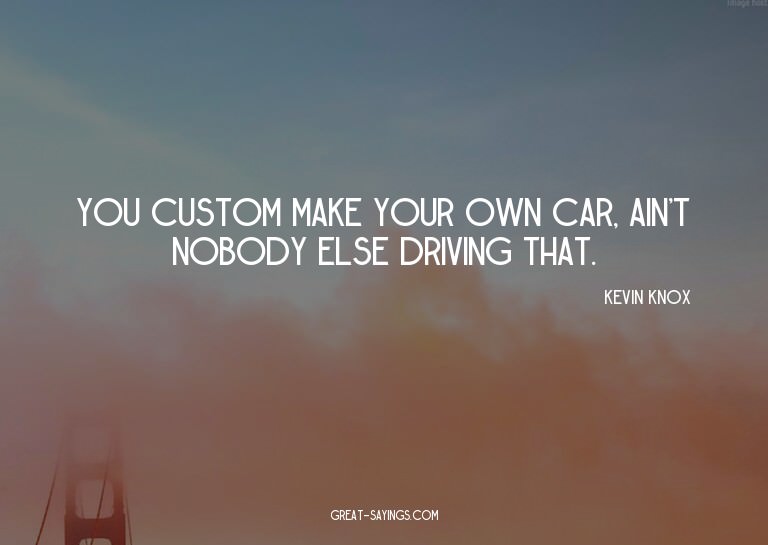 You custom make your own car, ain't nobody else driving