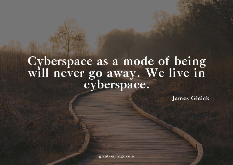 Cyberspace as a mode of being will never go away. We li