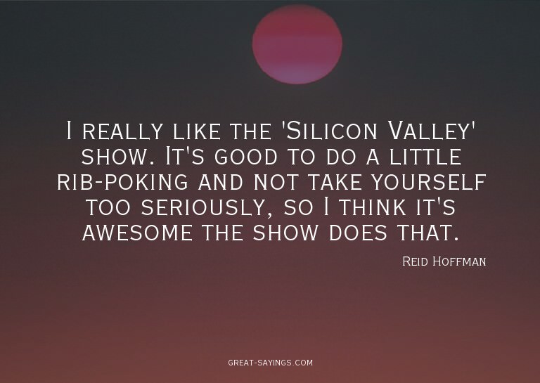 I really like the 'Silicon Valley' show. It's good to d