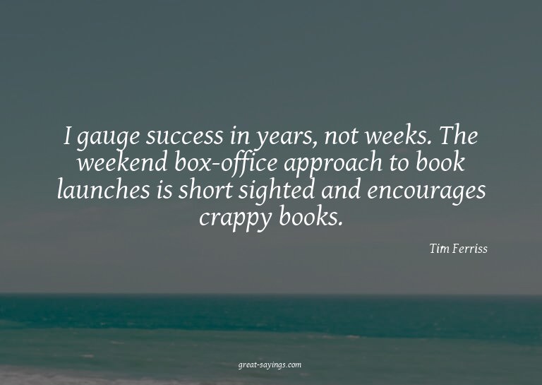 I gauge success in years, not weeks. The weekend box-of