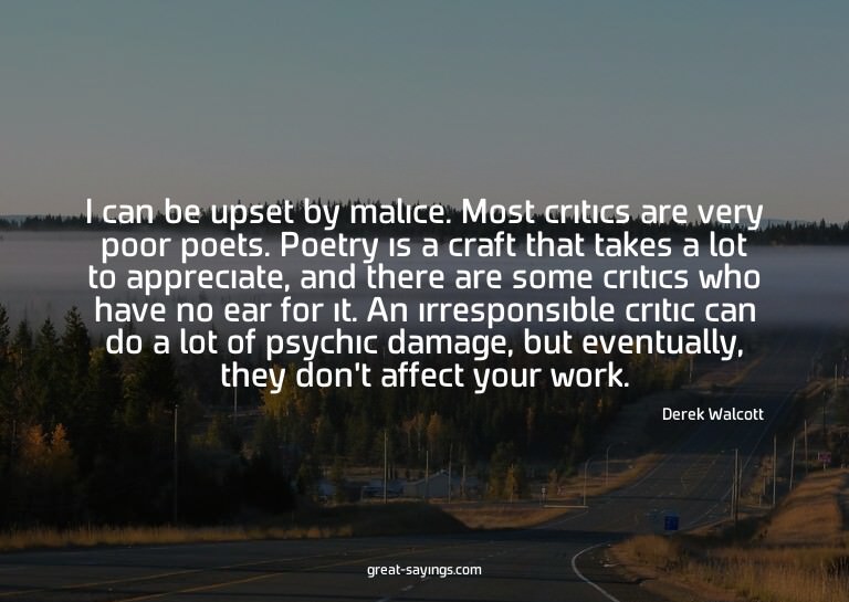 I can be upset by malice. Most critics are very poor po