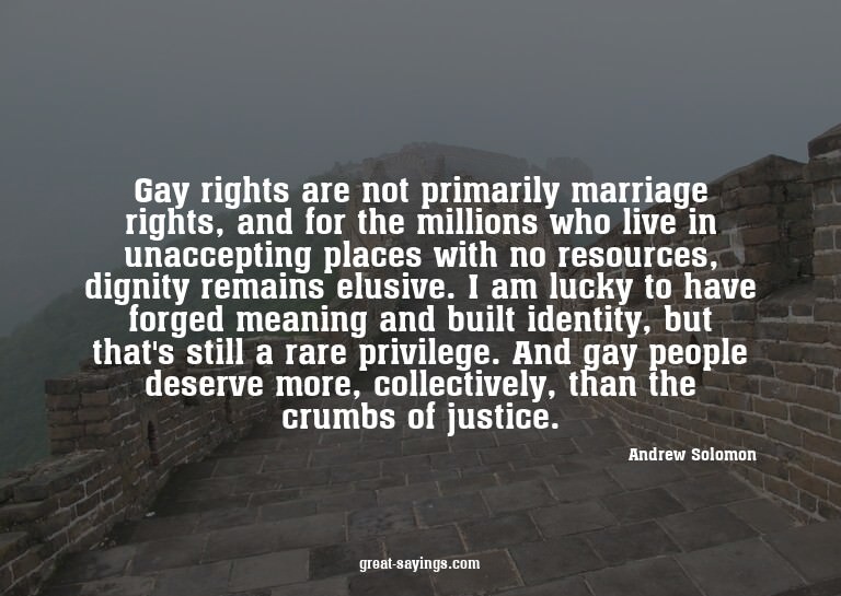 Gay rights are not primarily marriage rights, and for t