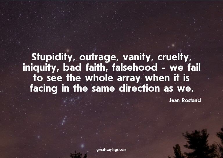 Stupidity, outrage, vanity, cruelty, iniquity, bad fait