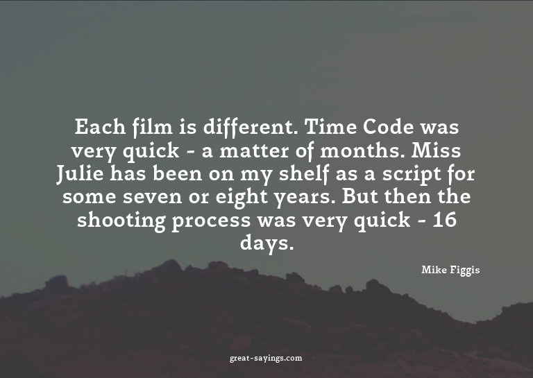 Each film is different. Time Code was very quick - a ma
