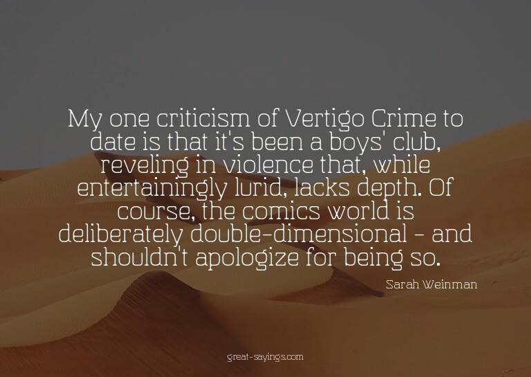 My one criticism of Vertigo Crime to date is that it's