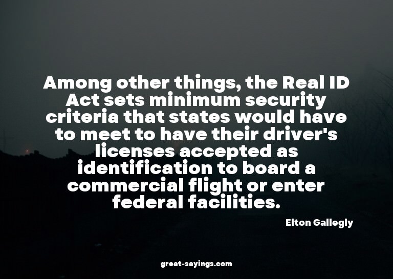 Among other things, the Real ID Act sets minimum securi